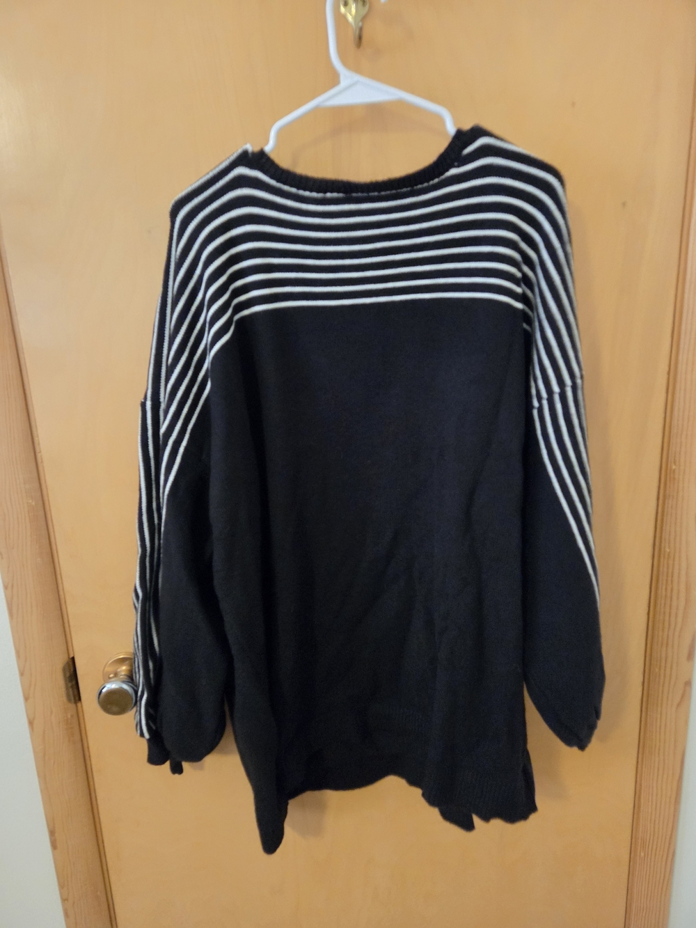 BloomChic Black Sweater with White Stripe Detail